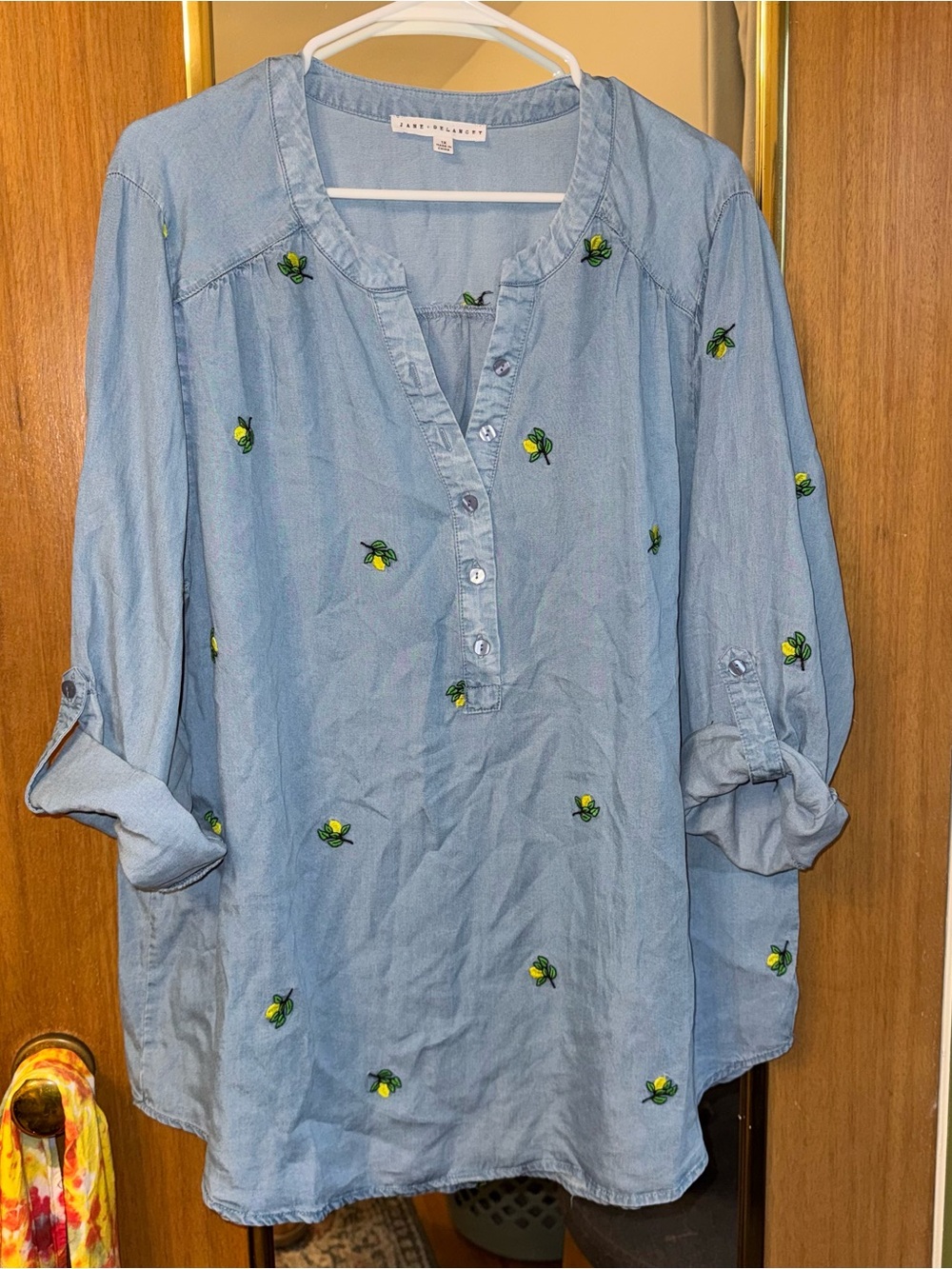 Jane + Delancey Light Blue Chambray Tunic with Lemon Embroidery